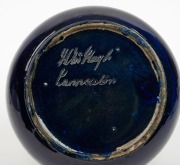 McHUGH&nbsp;rare blue glazed pottery vase with mottled green rim, incised "McHugh, Launceston", 10cm high, 21.5cm diameter - 3