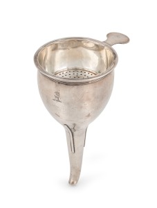 A Georgian sterling silver wine funnel with engraved griffin head crest, London, circa 1777, 15cm high, 156 grams