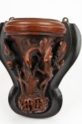 An antique carved timber wall bracket in the manner of Robert Prenzel, with oak leaf and salamander lizard decoration, adorned with intricate monogram, 19th/20th century, 26cm high overall - 2