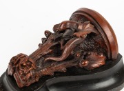 An antique carved timber wall bracket in the manner of Robert Prenzel, with oak leaf and salamander lizard decoration, adorned with intricate monogram, 19th/20th century, 26cm high overall - 4