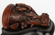 An antique carved timber wall bracket in the manner of Robert Prenzel, with oak leaf and salamander lizard decoration, adorned with intricate monogram, 19th/20th century, 26cm high overall - 5