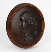 THOMAS WOOLNER (1825-1892), important pair of bronze portrait plaques of Dr Godfrey Howitt and Phoebe Howitt of Melbourne, circa 1853. Both signed "T. Woolner, Sc. 1853". Housed in original circular timber frames. The plaques approximately 23cm diameter, - 9