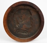 THOMAS WOOLNER (1825-1892), important pair of bronze portrait plaques of Dr Godfrey Howitt and Phoebe Howitt of Melbourne, circa 1853. Both signed "T. Woolner, Sc. 1853". Housed in original circular timber frames. The plaques approximately 23cm diameter, - 10