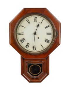 SETH THOMAS antique American wall clock in timber case, eight day time and gong strike movement with Roman numerals, 19th century, 61cm high