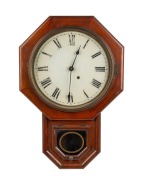 SETH THOMAS antique American wall clock in timber case, eight day time and gong strike movement with Roman numerals, 19th century, 61cm high