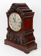 An antique English spring table clock in carved mahogany case, twin train fusee movement with Roman numerals, dial marked "FIELD. STROUD", mid 19th century, 54.5cm high - 2