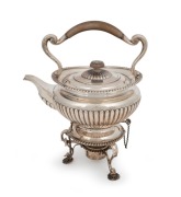 An antique English sterling silver spirit kettle by Edward Barnard & Sons of London, circa 1924, 30cm high, 1528 grams total including wooden handle