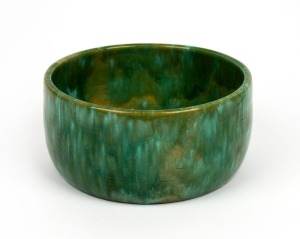 JOHN CAMPBELL green glazed pottery bowl, incised "John Campbell", ​​​​​​​10cm high, 22cm diameter