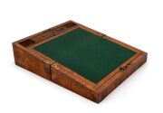 A rare Colonial Australian writing box, musk, cedar and fiddleback blackwood with whalebone escutcheon, interior fitted with fiddleback blackwood writing slope, compartments and green baize, Tasmanian origin, circa 1850, 15cm high, 39cm wide, 23cm deep - 2