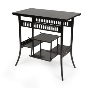 EDWARD GODWIN style ebonized English Aesthetic Movement occasional table, 19th century, ​​​​​​​76cm high, 76cm wide, 42cm deep