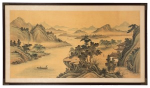 A Chinese landscape painting, 20th century, 73 x 133cm overall
