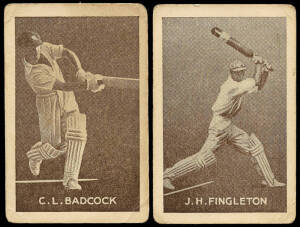 c1932-56 cricket cards, noted 1937 Griffiths Brothers (Black Crow Cough Drops) [5/11 known] & (Cruising Toffee) [4/10 known]; 1938 Allens "Cricketers" [16/36]; 1951 Potter & Moore "Famous Cricketers" [10/40]. Poor/G.