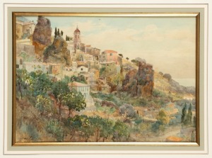 ALBERT STEVENS, (Mediterranean village), watercolour, signed lower left "Albert Stevens", 29 x 40cm, 65 x 82cm overall