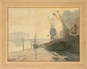 ALFRED ERNEST BAXTER (1878 - 1936) Thames Barge At Low Tide, watercolour, signed lower left "A. E. Baxter" and titled verso, 32 x 42cm, 60 x 69cm overall