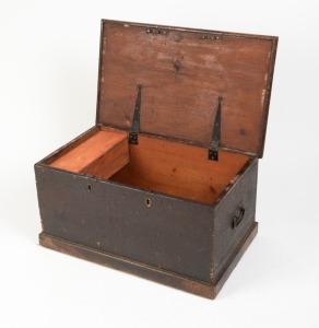 An antique stained Baltic pine blanket box with twin locking system, South Australian origin, 19th century, 40cm high, 78cm wide, 48cm deep