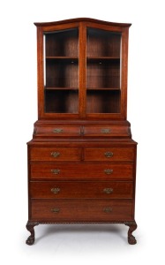 A Chippendale style mahogany bookcase with claw feet, 192cm high, 92cm wide, 43cm deep