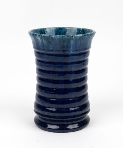 JOHN CAMPBELL blue glazed ribbed pottery vase, incised "John Campbell, Tasmania", 16.5cm high
