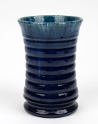 JOHN CAMPBELL blue glazed ribbed pottery vase, incised "John Campbell, Tasmania", ​​​​​​​16.5cm high - 2