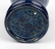 JOHN CAMPBELL blue glazed ribbed pottery vase, incised "John Campbell, Tasmania", ​​​​​​​16.5cm high - 3
