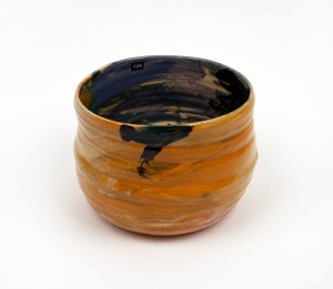 DEBORAH HALPERN pottery vase with hand-painted decoration, signed "Deborah D Halpern", 13cm high, 18cm wide