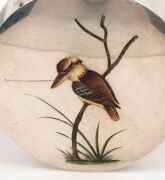 An antique sterling silver and faceted crystal ink well adorned with enamel kookaburra and branch to the top, made in Birmingham, circa 1909, ​​​​​​​7cm high - 5