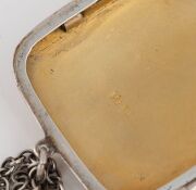 An antique sterling silver cigarette case with enamel wattle decoration, engraved "Nep, Keith, 27/5/15", suspended on a silver chain, made by Deakin & Francis of Birmingham, circa 1914, ​​​​​​​the case 8.5cm high, 60 grams total - 4