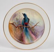 ROYAL WORCESTER set of four "Bird of Paradise" hand-painted English porcelain cabinet plates, signed "R. AUSTIN" and designed by ELLIS ROWAN, puce factory marks to base with titles, 22cm diameter - 2