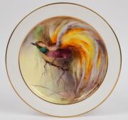 ROYAL WORCESTER set of four "Bird of Paradise" hand-painted English porcelain cabinet plates, signed "R. AUSTIN" and designed by ELLIS ROWAN, puce factory marks to base with titles, 22cm diameter - 8