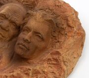 WILLIAM RICKETTS "All Life is One"&nbsp;pottery wall plaque with self-portrait of William Ricketts and Aboriginal elder, signed "Wm. Ricketts", 35.5cm high, 24cm wide - 3