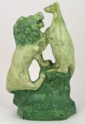 "ADVANCE AUSTRALIA, 1901" antique green glazed pottery lion and kangaroo statue, signed on the reverse (illegible), ​​​​​​​26.5cm high - 2