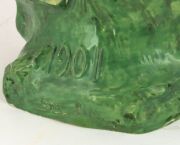 "ADVANCE AUSTRALIA, 1901" antique green glazed pottery lion and kangaroo statue, signed on the reverse (illegible), ​​​​​​​26.5cm high - 6