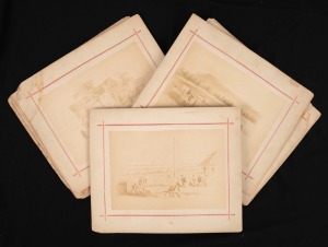 Antique albumen prints of S.T. GILL images of Victoria, each mounted on card and captioned in pencil, 19th century,sheet size 13 x 19cm each, mounts 21 x 25cm each overall. (12 items). Mixed condition.