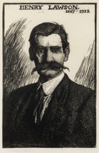 LIONEL ARTHUR LINDSAY (1874-1961), Henry Lawson 1867-1922, woodblock print, signed in pencil lower left "Lionel Lindsay" , 26 x 17cm, 18 x 38cm overall