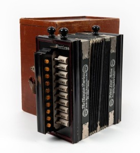 PEERLESS vintage squeeze box accordion in timber case, 19th/20th century, the case 32cm wide