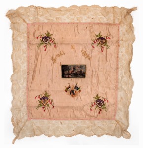 WWI Souvenir silk pillow case titled "Arras, 1915", ​​​​​​​60 x&nbsp;57cm