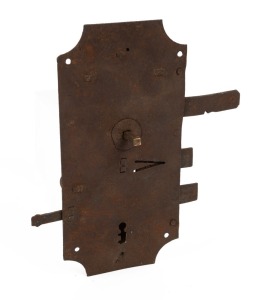 An antique blacksmith made door lock, 18th/19th century, ​​​​​​​20.5cm wide