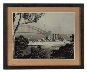 Three WWII period black and white photographs of war ships including H.M.S. Illustrious and H.M.S. Grenville in the Bay of Naples, circa 1940s, the largest 24 x 31cm overall