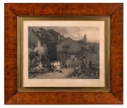 "The Village Festival" antique English engraving, housed in an antique Australian timber frame, 19th century, 45 x 53cm overall