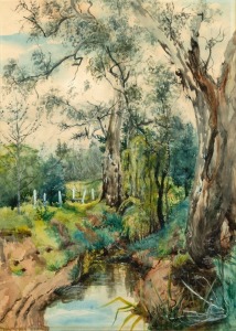  ARTIST UNKNOWN, In The Park, watercolour and gouache, signed and titled lower right "C.G. In The Park", housed in an antique Australian cedar frame, 36 x 26cm, 66 x 56cm overall