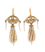 A fine pair of Sicilian yellow gold and natural seed pearl drop earrings, 18th century, ​​​​​​​4cm high overall, 7 grams total