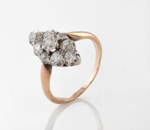 A 9ct rose gold and old cut white diamond ring, early 20th century, 2.4 grams