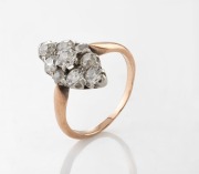 A 9ct rose gold and old cut white diamond ring, early 20th century, ​​​​​​​2.4 grams