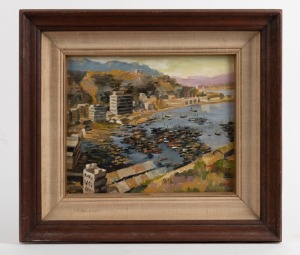 ARTIST UNKNOWN, (Hong Kong harbour), oil on canvas, signed in Chinese lower centre, ​​​​​​​25 x 29cm, 40 x 45cm overall