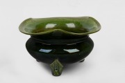 BRETBY WARE green pottery vase in the style of CHRISTOPHER DRESSER, 19th century, impressed mark to base, 13.5cm high
