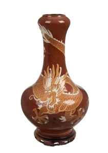 MINTON & CO. slip ware pottery vase with sgraffito dragon decoration, 19th century, incised "Minton & Co., 1871", 35cm high