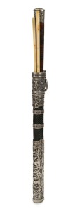 An antique Chinese&nbsp;travelling chopstick set with silver mounts, Qing Dynasty, 19th century, 40cm high