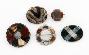 Five assorted Scottish agate and sterling silver brooches, 19th/20th century, the largest 5cm diameter