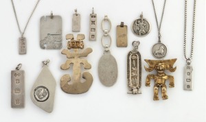 Sterling silver ingot pendants, chains, silver pendants and charms, 20th century, (qty), 150 grams total