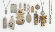 Sterling silver ingot pendants, chains, silver pendants and charms, 20th century, (qty), ​​​​​​​150 grams total