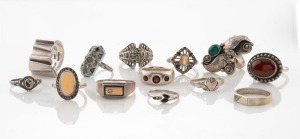 Twelve assorted vintage silver rings, some with stones, including one Danish example by S. BORUP, 20th century,